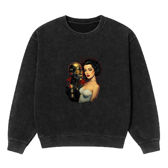 Pinup Girl Vintage Robot Robotics Mineral Wash Sweatshirts