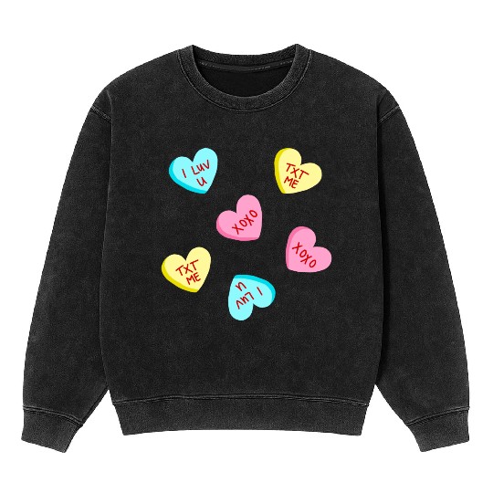 Sweet Candy Hearts Valentines Day Mineral Wash Sweatshirts