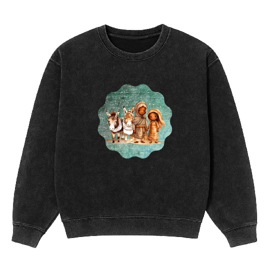 Christmas Nativity Scene Shepherds and Sheep Mineral Wash Sweatshirts