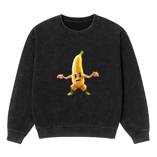 Video game character with a banana Mineral Wash Sweatshirts
