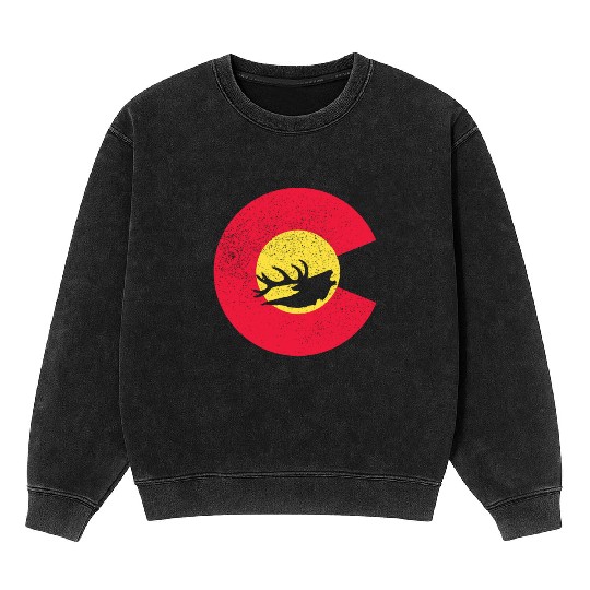 Colorado Flag Logo Elk Hunting Mineral Wash Sweatshirts