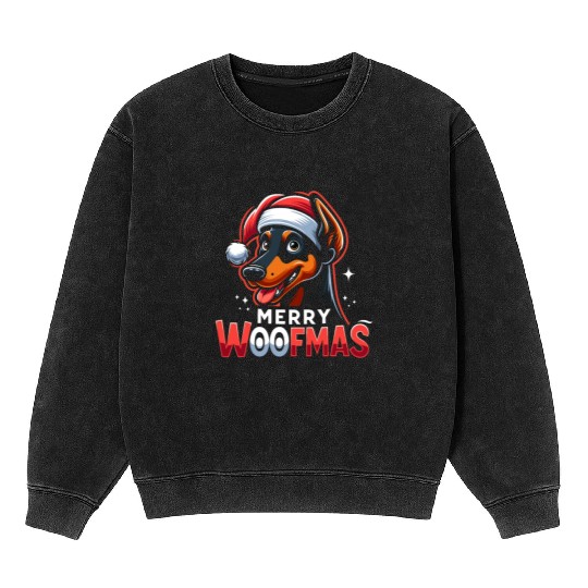 Xmas Dog Merry Woofmas Christmas Doberman Mineral Wash Sweatshirts