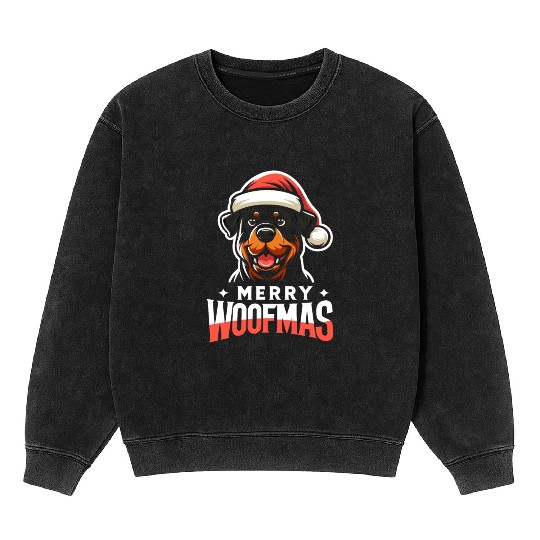 Xmas Dog Merry Woofmas Christmas Rottweiler Mineral Wash Sweatshirts