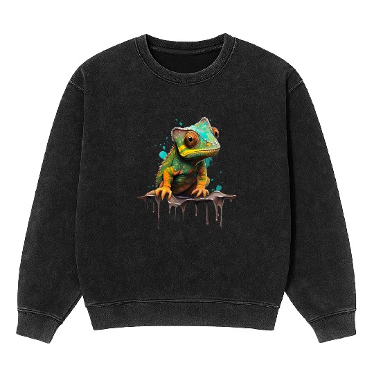 Cute Chameleon for Lizard Pet Lover Mineral Wash Sweatshirts