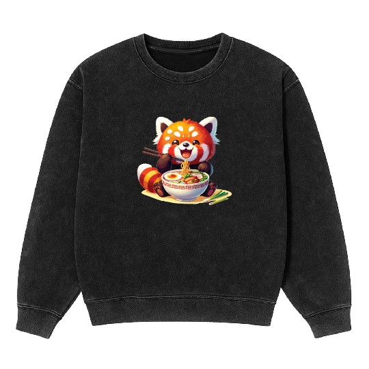 Cute Red Panda Eats Ramen Noodles Red Panda Mineral Wash Sweatshirts