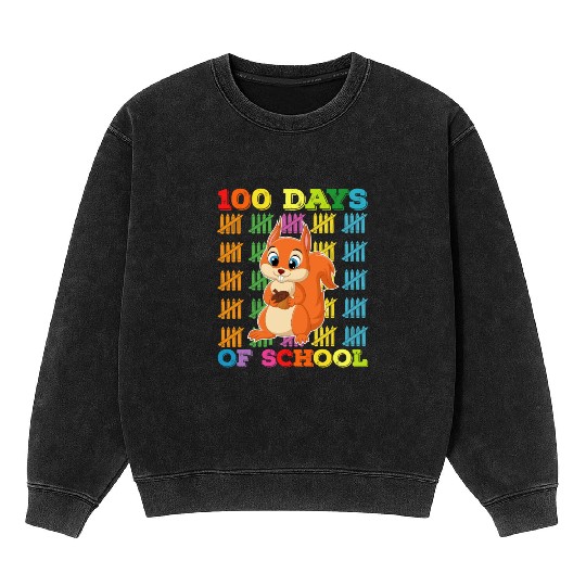 100 Days Of School Squirrel Teacher Mineral Wash Sweatshirts