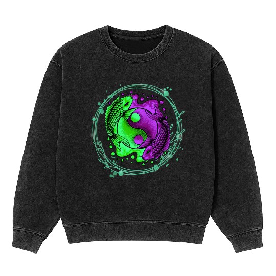 Yin Yang Yoga Japanese Koi Fish Mineral Wash Sweatshirts