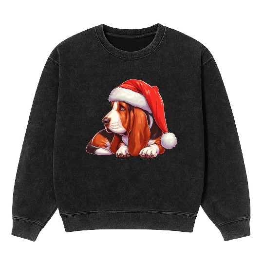 Cute Basset Hound Santa Claus Mineral Wash Sweatshirts
