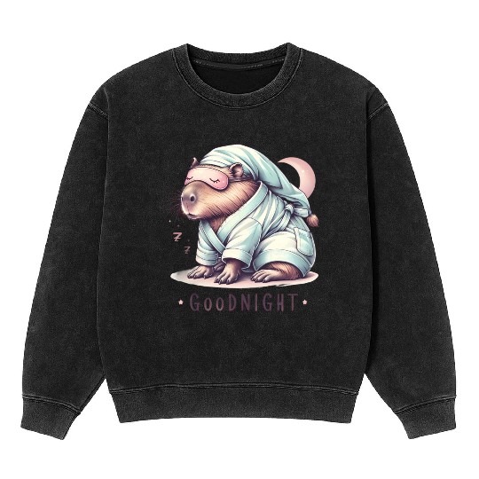 Sleepy Capybara in Comfy Pajamas Mineral Wash Sweatshirts