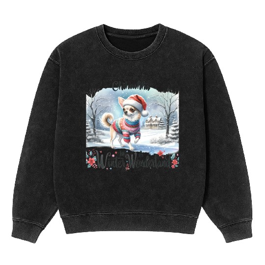 Chihuahua In a Winter Wonderland Mineral Wash Sweatshirts
