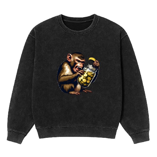 Angry monkey with cucumber jar Mineral Wash Sweatshirts