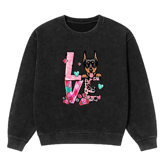 Doberman Dog I Love My Dog Valentines Day Mineral Wash Sweatshirts