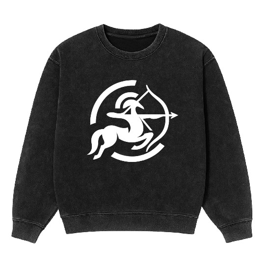 Zodiac Sagittarius Arc Icon Minimalistic White Mineral Wash Sweatshirts