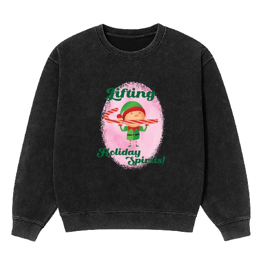 Muscle Elf -Christmas Spirit Workout Mineral Wash Sweatshirts