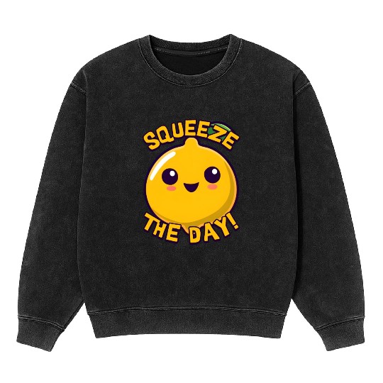 Squeeze The Day! Cute Lemon Cartoon! Mineral Wash Sweatshirts