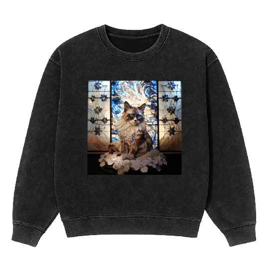 Ragdoll cat in stained glass Mineral Wash Sweatshirts