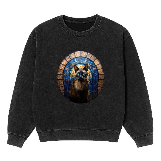 Siamese cat in stained glass Mineral Wash Sweatshirts