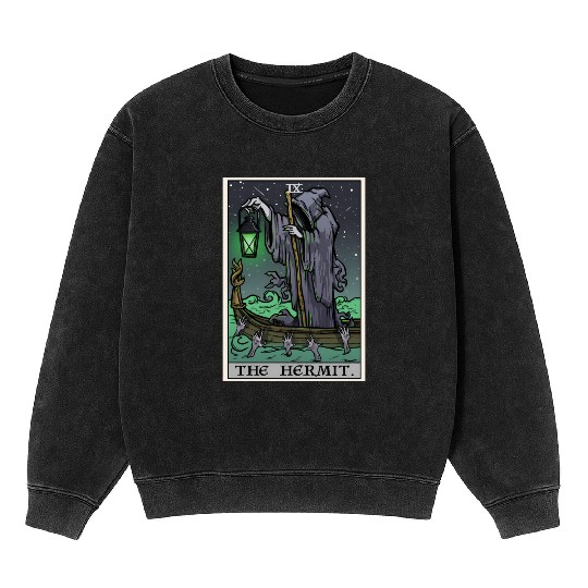 The Hermit Tarot Card Gothic Halloween Grim Reaper Mineral Wash Sweatshirts