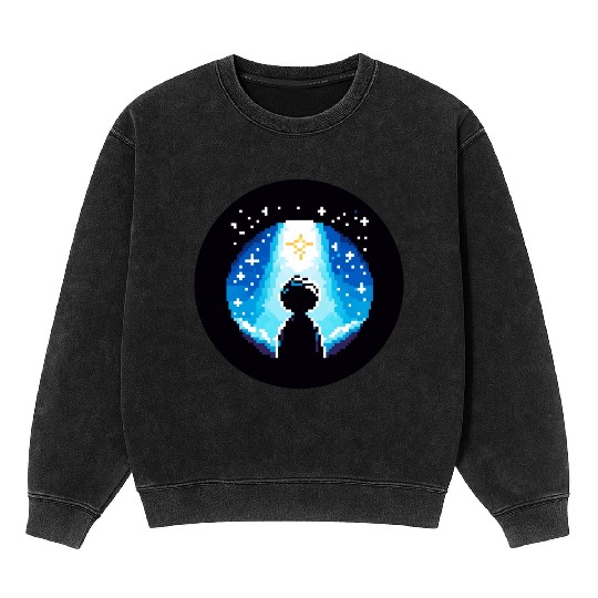 Digital Night Sky - 8-Bit Childhood Dreams Mineral Wash Sweatshirts