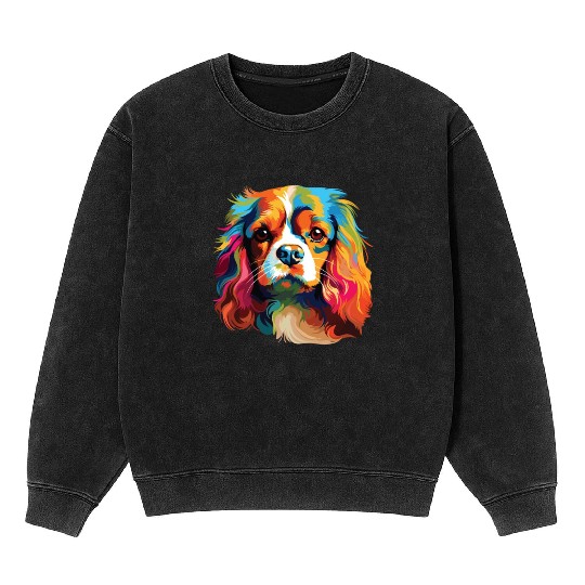 Watercolor Colorful Cavalier King Charles Spaniel Mineral Wash Sweatshirts