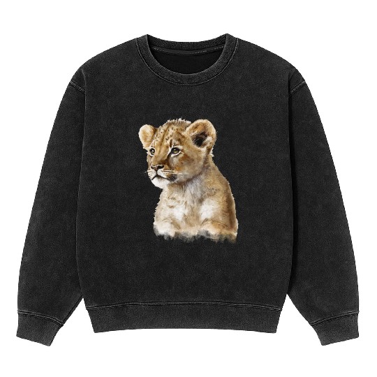 Baby Lion Aesthetic Watercolor Painting Portrait Mineral Wash Sweatshirts