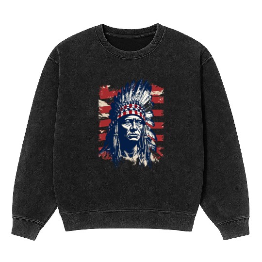 Indian Native American Chief Feather Headdress Mineral Wash Sweatshirts