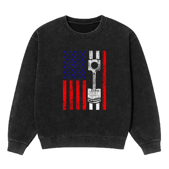 American Flag Piston Muscle Car Patriotic Vintage Mineral Wash Sweatshirts