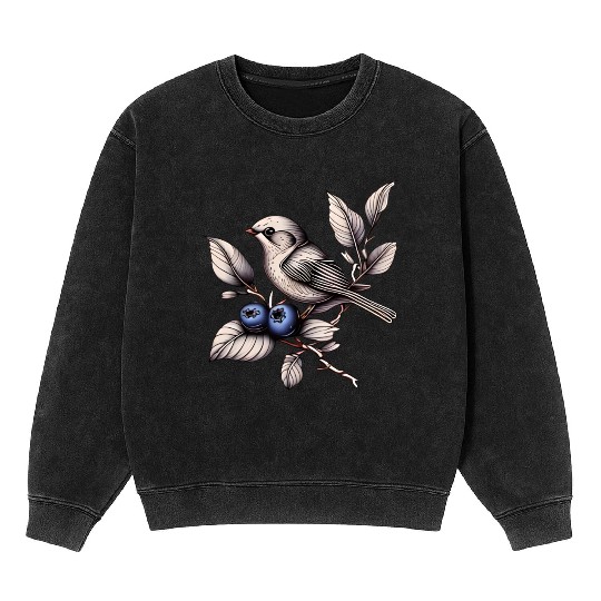 Bird on a Blueberry Branch Mineral Wash Sweatshirts