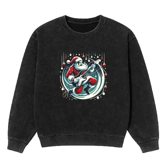 Guitar Player Santa Christmas Guitarist Mineral Wash Sweatshirts