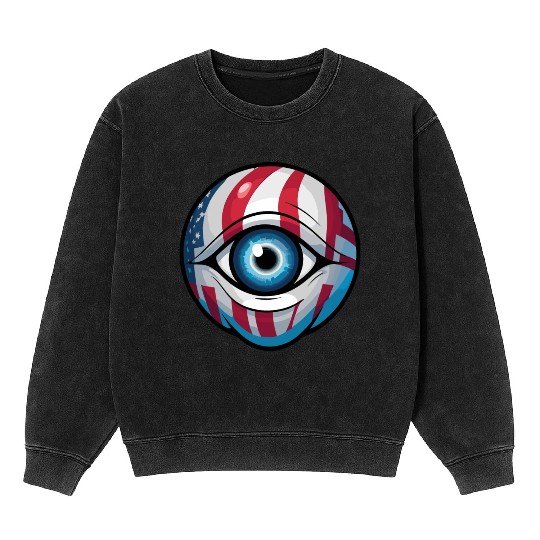 Patriotic Gaze American Flag Eyes Design Mineral Wash Sweatshirts