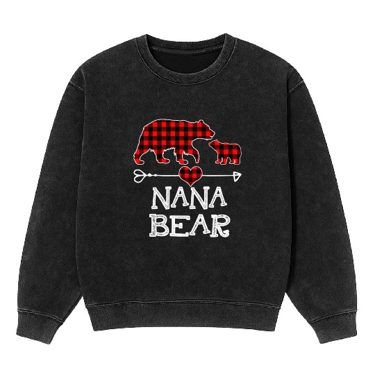 Nana Bear Pajama Red Plaid Buffalo Family Mineral Wash Sweatshirts
