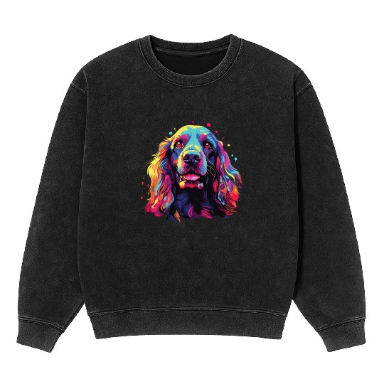 Watercolor Colorful Cocker Spaniel Mineral Wash Sweatshirts