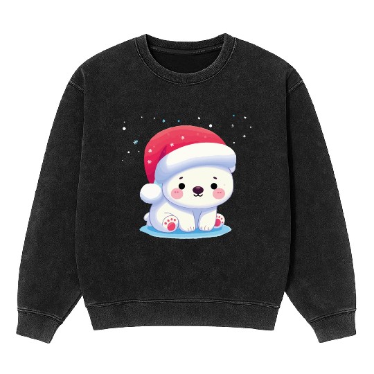 "Snowflakes and Smiles: The Polar Bear on Christma Mineral Wash Sweatshirts