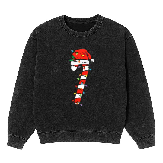 Christmas Candy Cane Santa Xmas Kids Toddler Youth Mineral Wash Sweatshirts