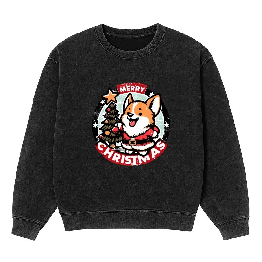 Retro Christmas Corgi Gifts For Dog Lovers Mineral Wash Sweatshirts