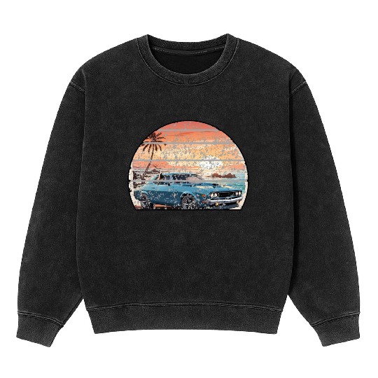 A muscle car cruisingon a coastal road. Mineral Wash Sweatshirts