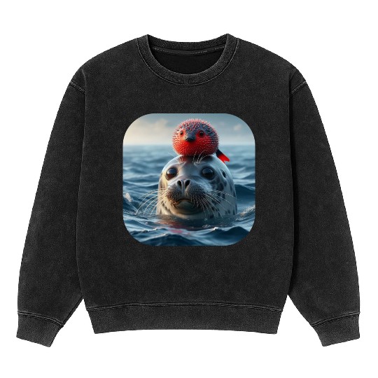 Seal and pufferfish friends from the ocean Mineral Wash Sweatshirts