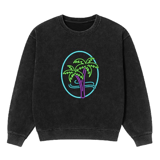 Vacation Mineral Wash Sweatshirts, Neon Palm Trees Mineral Wash Sweatshirts, Gift For