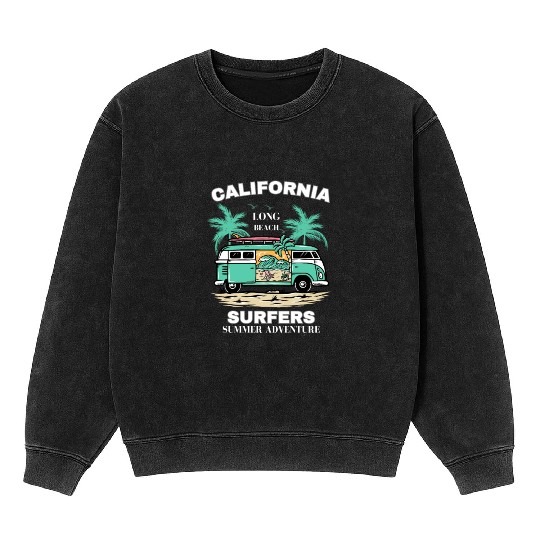 Men's And Women's California Long Beach Print Mineral Wash Sweatshirts