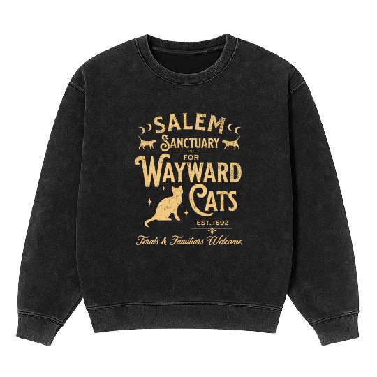 Salem Sanctuary for Wayward Cats Black Mineral Wash Sweatshirts