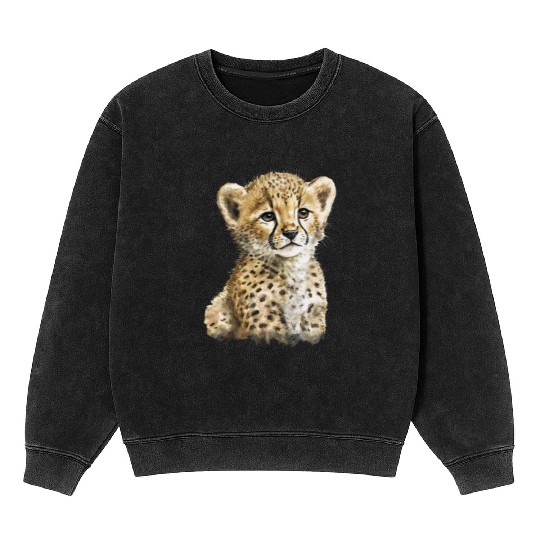 Cheetah Baby Watercolor Painting Portrait Mineral Wash Sweatshirts