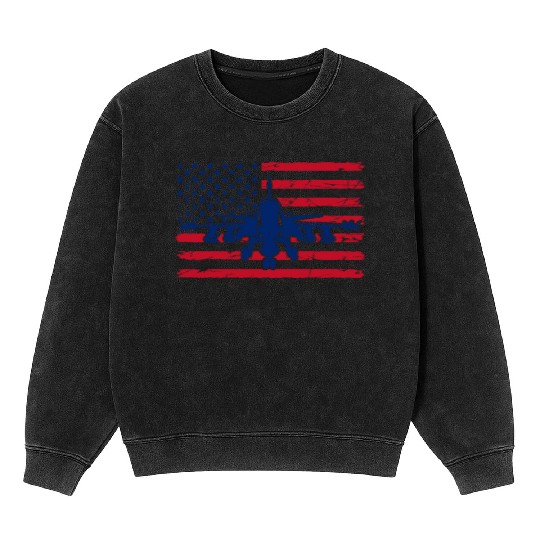 US Flag Airplane Patriotic American Pilot Mineral Wash Sweatshirts