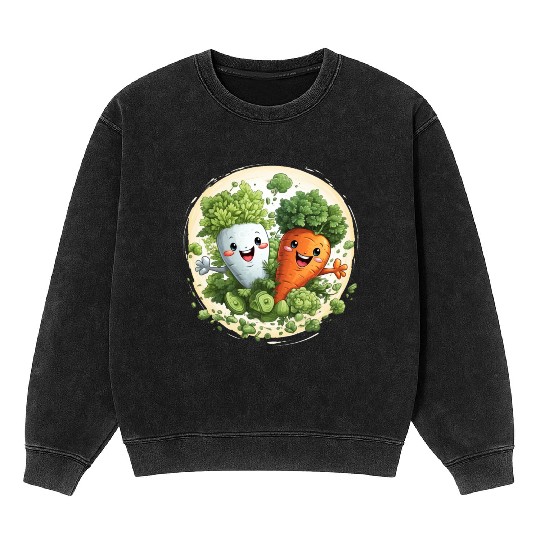 Cute kawaii carrot and a broccoli Mineral Wash Sweatshirts