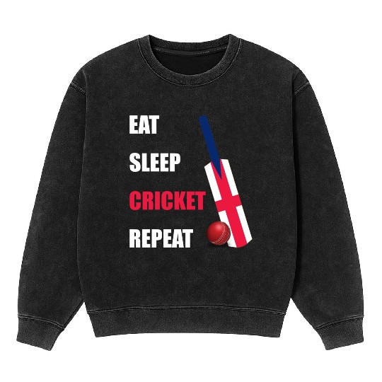Eat Sleep Cricket Repeat England Flag Cricket Bat Mineral Wash Sweatshirts