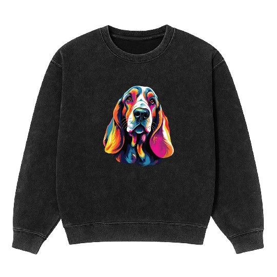 Watercolor Colorful Basset Hound Mineral Wash Sweatshirts