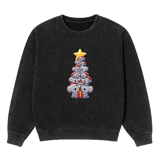 Koala Christmas Tree Merry Christmas Mineral Wash Sweatshirts