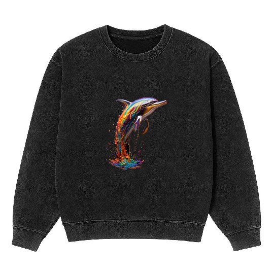 Rainbow Dolphin Mineral Wash Sweatshirts