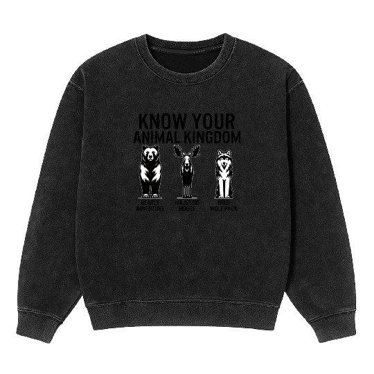 Jungle Mineral Wash Sweatshirts, Know Your Animal Kingdom Bear Moose