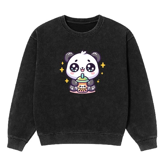 Panda Bubble Tea Boba Kawaii Mineral Wash Sweatshirts