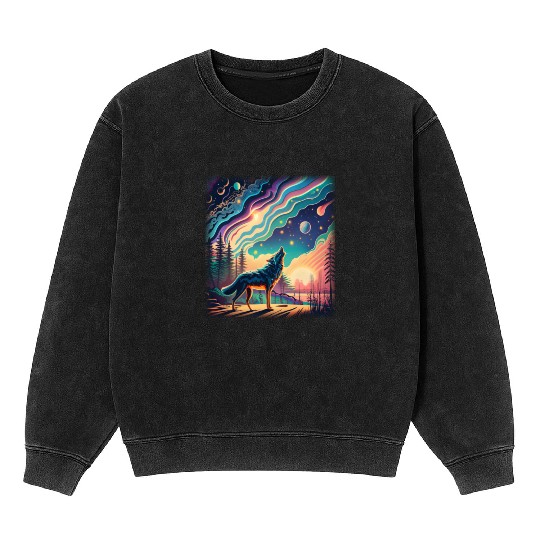 Majestic Wolf Howling At The Eclipse Mineral Wash Sweatshirts